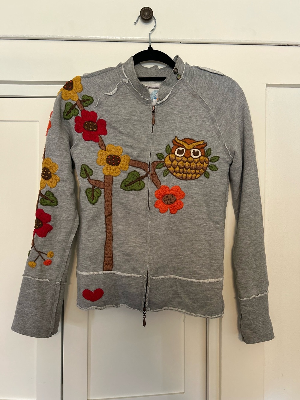 Collectible Y2K Johnny Was Joystick Zip Front Sweater Floral & Owl Embroidery